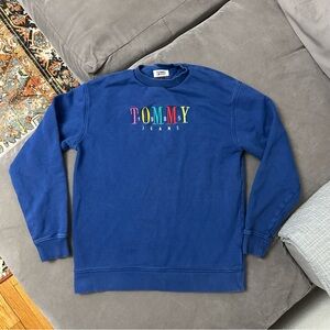 Tommy Hilfiger Jeans Sweatshirt Mens Size Medium Rainbow Spell Out Blue Pullover